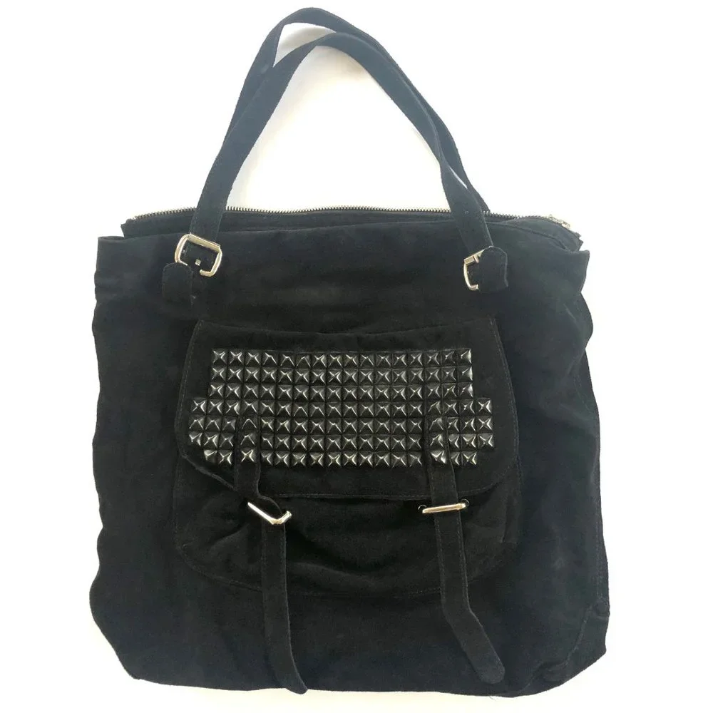 Tylie Malibu Oversized Black Suede Studded Bag